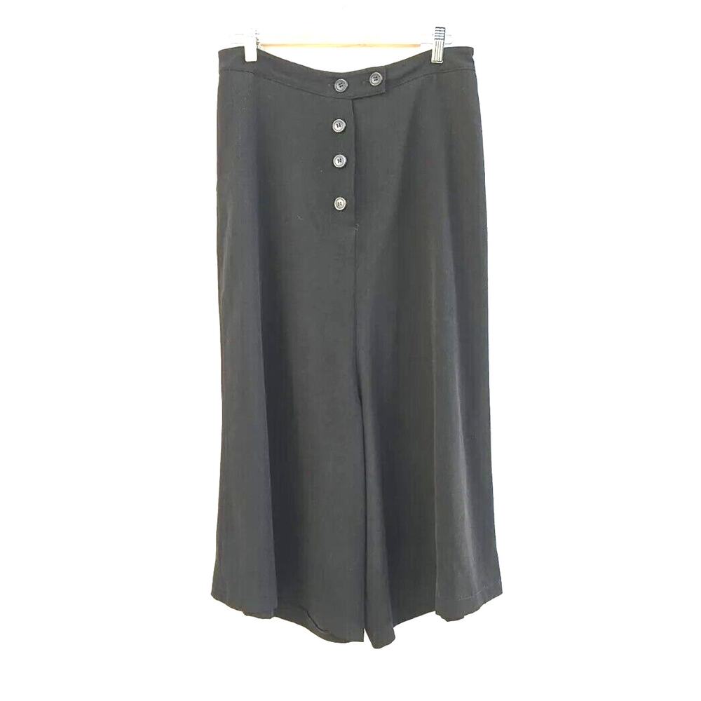 Floreiza Womens Pants 8/10 Black Culotte‎ Wide Leg Palazzo Drop Waist Crop Italy